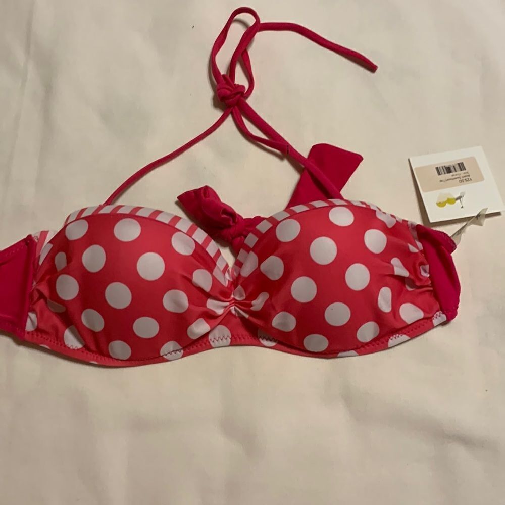 Peach Sweetheart bikini top size XL pink polkadot push-up underwire NWT